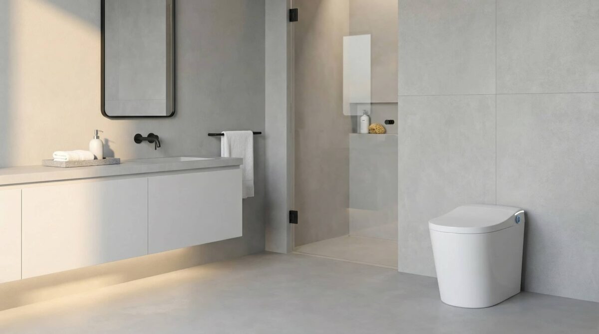 estilo japonés baño moderno con tecnología discreta